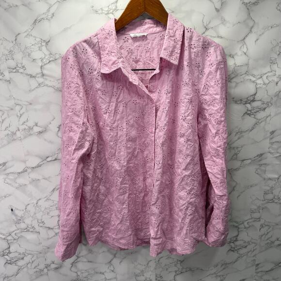 Candace Cameron Bure Regular Button-Front Eyelet Shirt sz L NEW # H380 - Picture 3 of 6